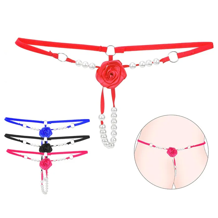 Sexy Womens Open Crotch Underwear Attractive Open Beading Flower GString Thong EVEs SECRETS Male Sex Toys