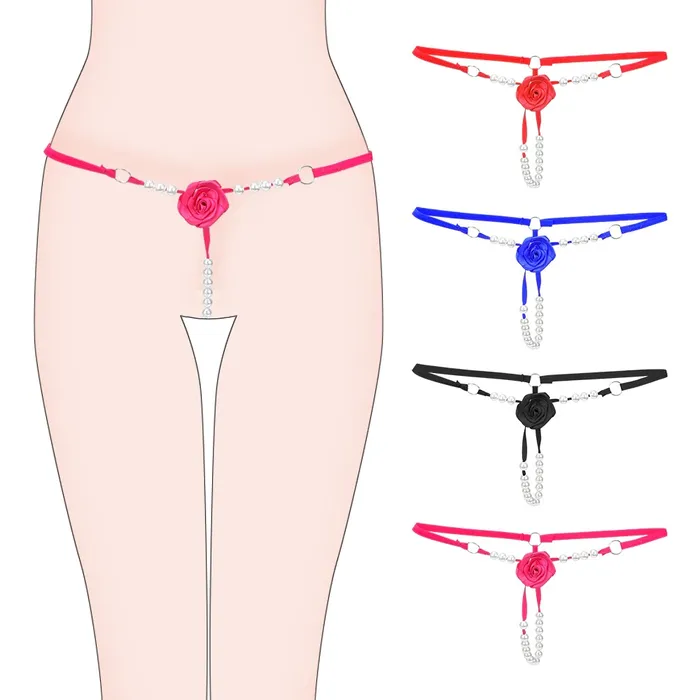 Sexy Womens Open Crotch Underwear Attractive Open Beading Flower GString Thong EVEs SECRETS Male Sex Toys